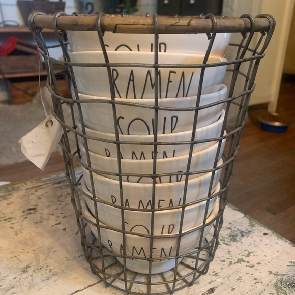 Hobby Lobby Wood Wire Basket Rae Dunn Ramen Soup Bowl Set